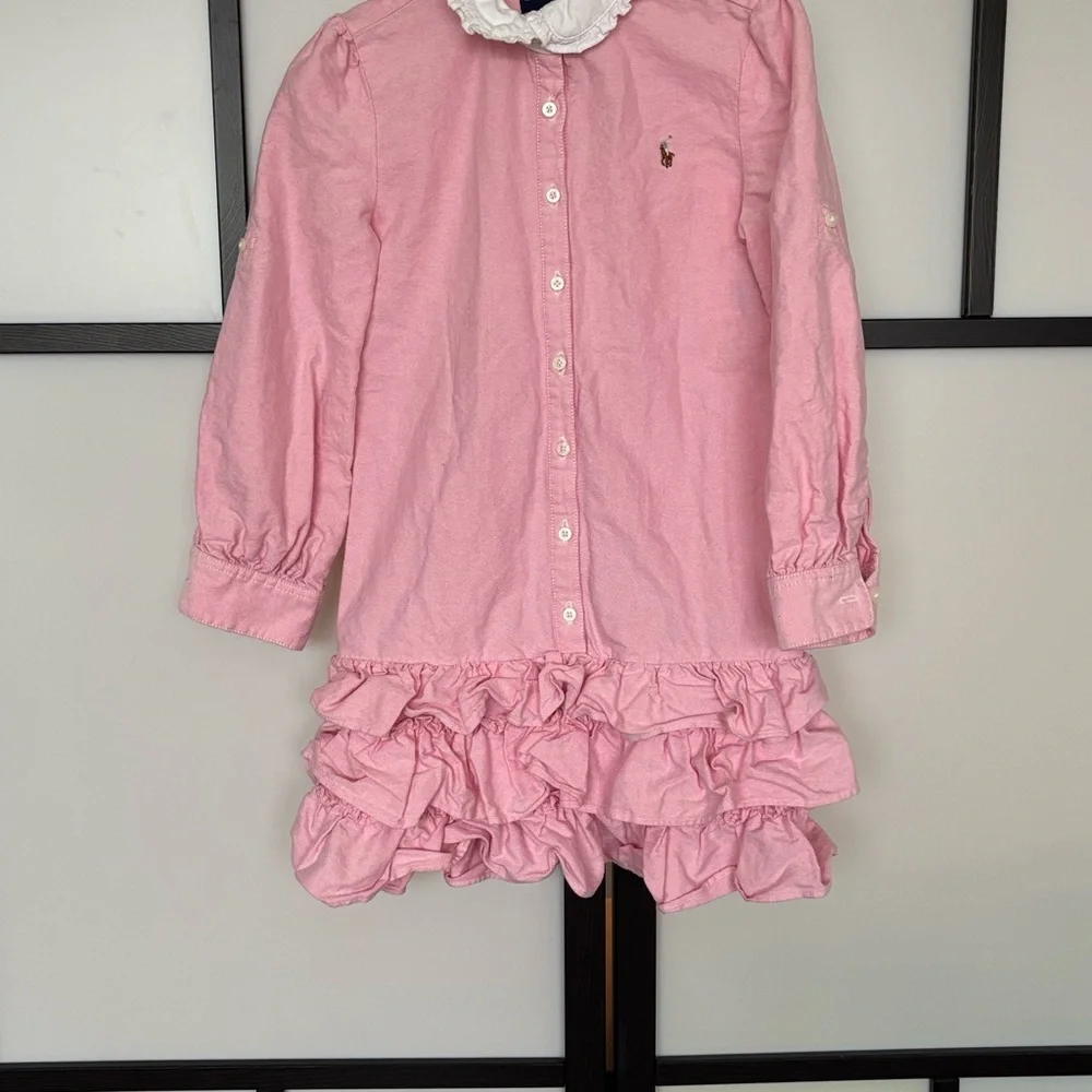 Polo Ralph Lauren Girl SZ 6 Tiered Ruffle Bottom Shirt dress Preppy Classic Pony